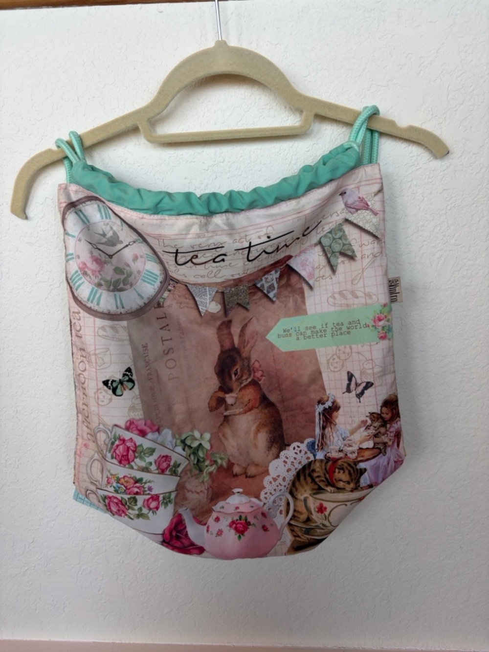 Vintage Style Tea Time Bunny Fabric Backpack – Cottagecore Style – NWT